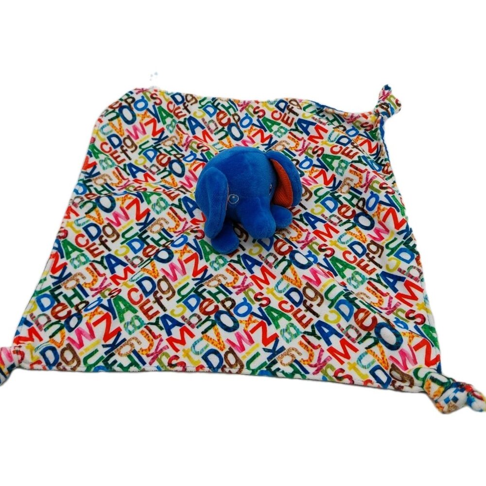 Eric Carle Blue Elephant Alphabet ABC Baby Lovey Satin Lining Knotted Blanket